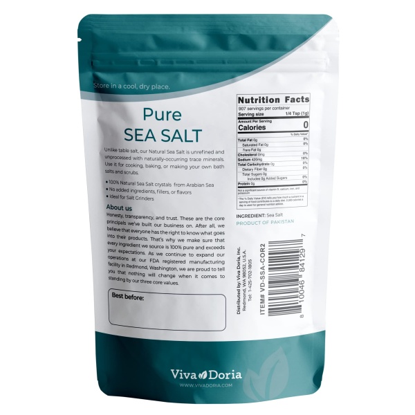 Viva Doria Pure Sea Salt, Coarse Grain, 2 lb | Ideal For Salt Grinders - Image 2