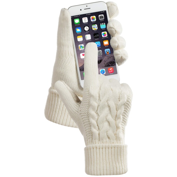 isotoner Women's Cable Knit Gloves with Touchscreen Palm Patches, One Size, Ivory - Image 2