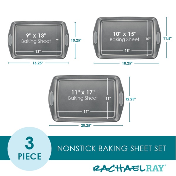 Rachael Ray Nonstick Bakeware Set with Grips, Nonstick Cookie Sheets / Baking Sheets - 3 Piece, Gray with Sea Salt Gray Grips - Image 9