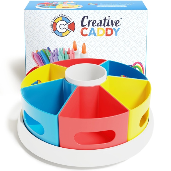 Creative Caddy Rotating Art Supplies Organizer Storage Caddy for Kids Desk, Crayon Marker and Pencil Organization for Teachers, Classroom Arts and Crafts at Home, Homeschool and School Supplies