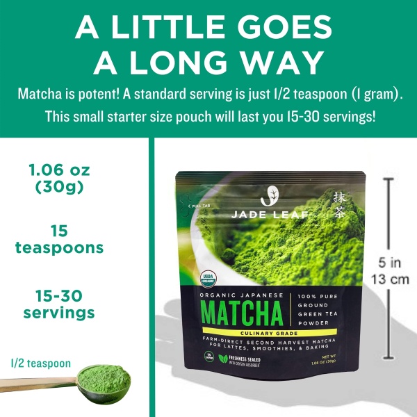 Jade Leaf Matcha Organic Green Tea Powder - Culinary Grade Premium Second Harvest - Authentic Japanese Origin (1.06 Ounce Pouch) - Image 6