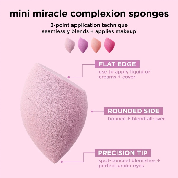 Real Techniques Mini Miracle Complexion Sponges, Small Makeup Blending Sponges, For Foundation & Concealer, Mini Size for Under Eyes & Touch-Ups, Natural Makeup, Latex-Free, 4 Count - Image 5