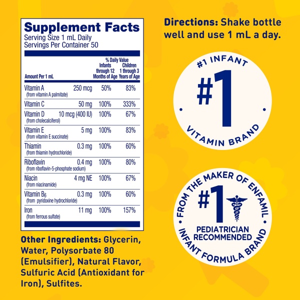 Enfamil Prenatals & Baby Vitamins Poly-Vi-Sol 8 Multi-Vitamins & Iron Supplement Drops for Infants & Toddlers, Supports Growth & Development, 50 mL Dropper Bottle - Image 6