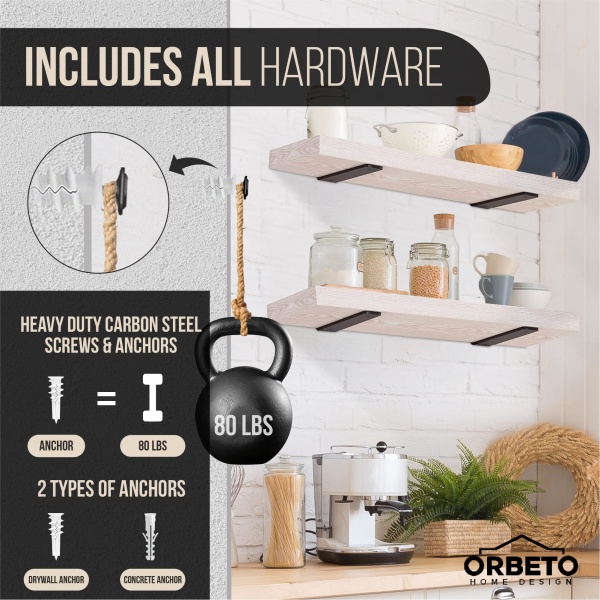 Orbeto Heavy Duty Floating Shelf Bracket (6 inch-6 Pack) with (1/4”-Thick) Metal Black, Holds 160+lb, Powder Coated, Complete Mounting Hardware, Easy Install - Image 4