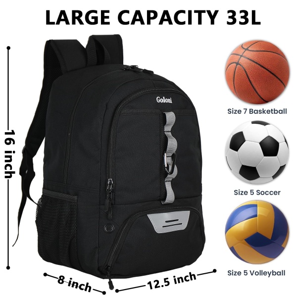 Goloni | Youth Basketball Soccer Backpack Bag - Soccer Backpack & Bags for Basketball, Volleyball & Football Sports, Includes Separate Cleat Shoe and Ball Compartment - Image 5