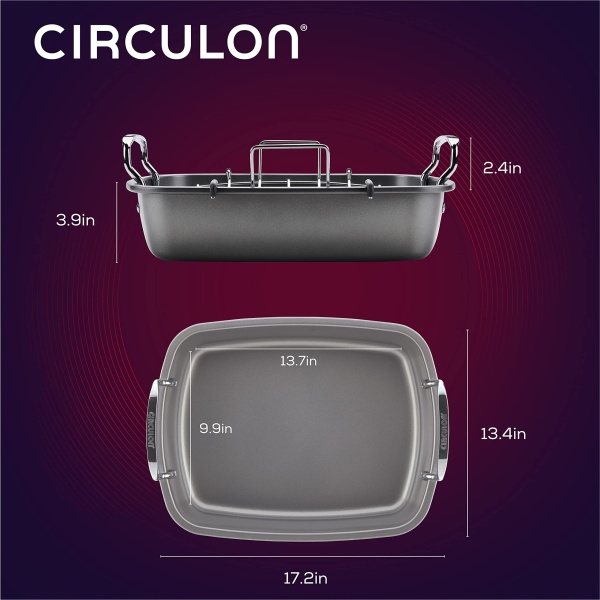 Circulon Nonstick Roasting Pan / Roaster with Rack - 17 Inch x 13 Inch, Gray - Image 9