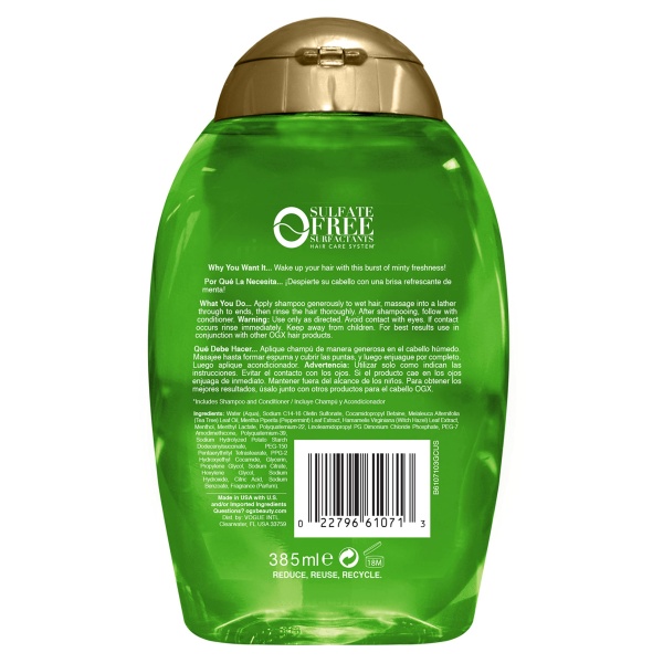 OGX Extra Strength Refreshing Scalp + Teatree Mint , Invigorating Scalp Shampoo with Tea Tree & Peppermint Oil & Witch Hazel, Paraben/ Sulfate-Free Surfactants, 13 fl oz - Image 2