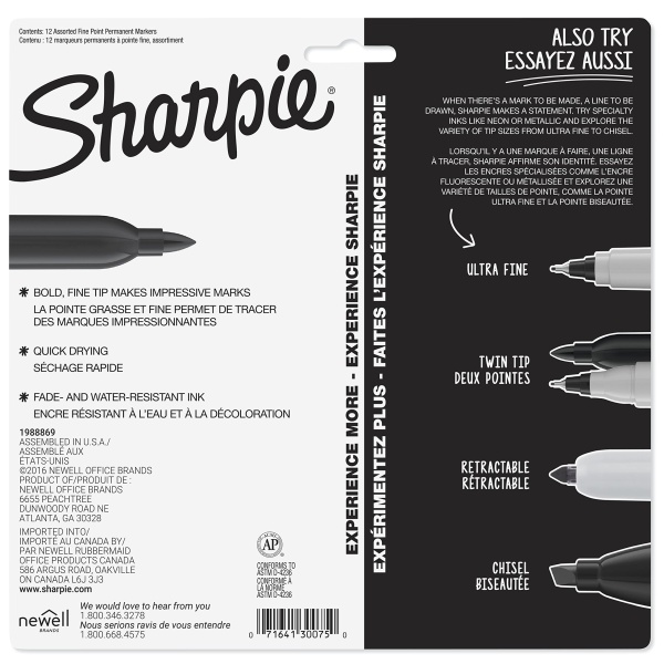 Sharpie Fine Point Permanent Marker, Assorted Colors, 12 count - Image 2