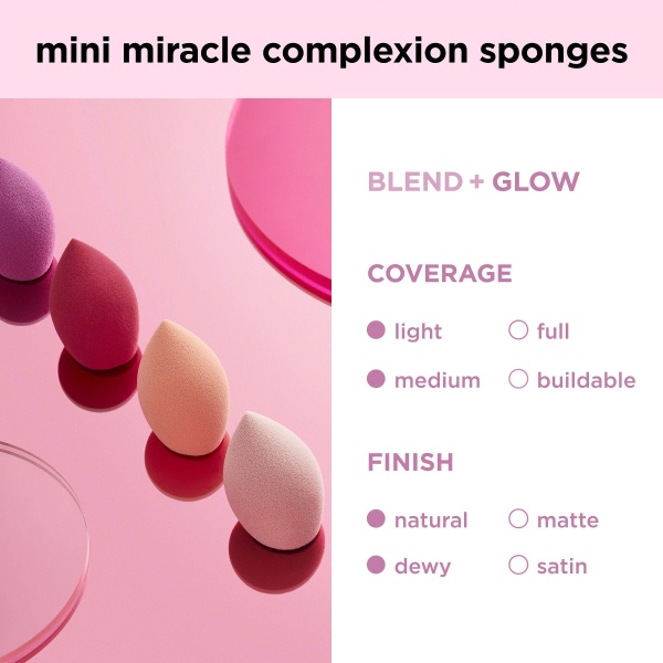 Real Techniques Mini Miracle Complexion Sponges, Small Makeup Blending Sponges, For Foundation & Concealer, Mini Size for Under Eyes & Touch-Ups, Natural Makeup, Latex-Free, 4 Count - Image 2