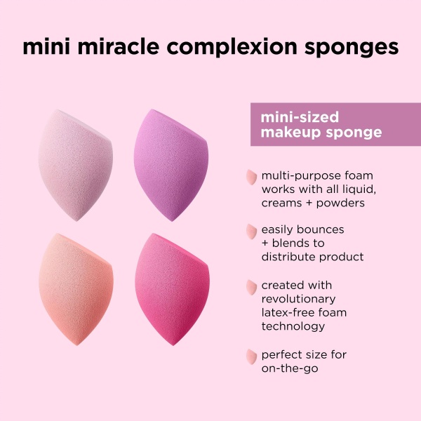 Real Techniques Mini Miracle Complexion Sponges, Small Makeup Blending Sponges, For Foundation & Concealer, Mini Size for Under Eyes & Touch-Ups, Natural Makeup, Latex-Free, 4 Count - Image 4