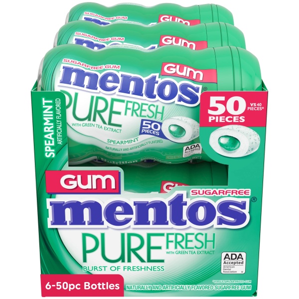 Mentos Pure Fresh Sugar-Free Chewing Gum with Xylitol, Spearmint, 50 Piece Bottle (Bulk Pack of 6) - Image 4