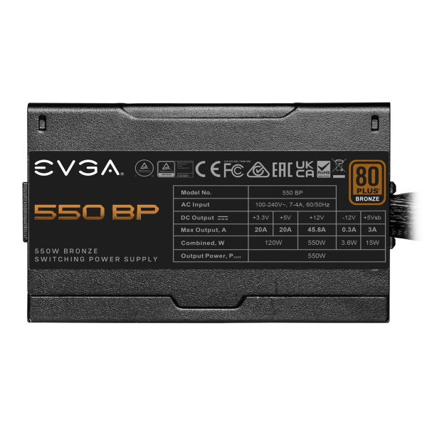 EVGA 550 BP, 80+ Bronze 550W, 3 Year Warranty, Compact 120mm Size, Power Supply 100-BP-0550-K1 - Image 4