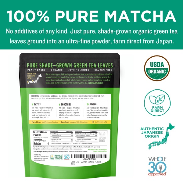 Jade Leaf Matcha Organic Green Tea Powder - Culinary Grade Premium Second Harvest - Authentic Japanese Origin (1.06 Ounce Pouch) - Image 7