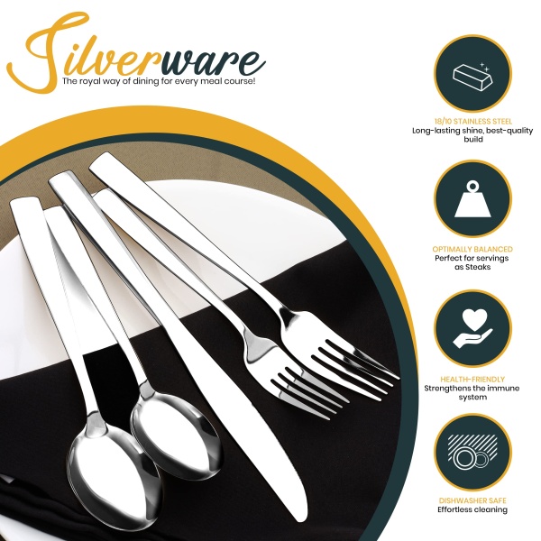 Utopia Kitchen 24 Piece Silverware Set Service for 4, Flatware Set with Steak Knives, Stainless Steel Utensil Sets, Mirror Polished Cutlery Set for Home, Kitchen, Restaurant, Dishwasher Safe - Silver - Image 7