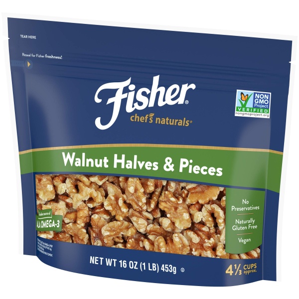 Fisher Chef's Naturals Walnut Halves & Pieces 1 lb, 100% California Unsalted Walnuts for Baking & Cooking, Snack Topping, Great with Yogurt & Cereal, Vegan Protein, Keto Snack, Gluten Free - Image 2