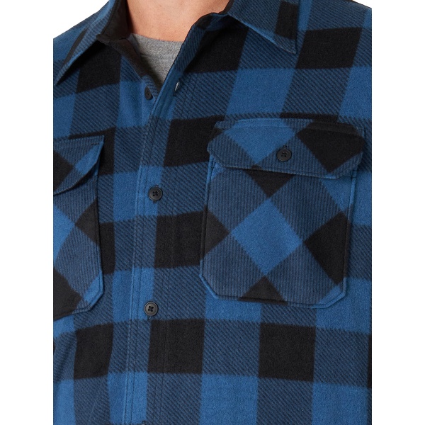 Wrangler Authentics Men's Long Sleeve Heavyweight Fleece Shirt Blue Buffalo Plaid Large - Image 2