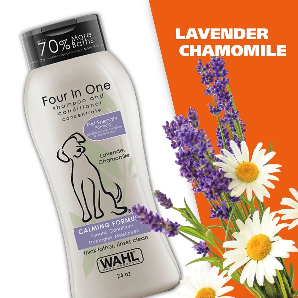 Wahl USA 4-in-1 Calming Pet Shampoo for Dogs – Cleans, Conditions, Detangles, & Moisturizes with Lavender Chamomile - Pet Friendly Formula - 24 Oz - Model 820000A - Image 4