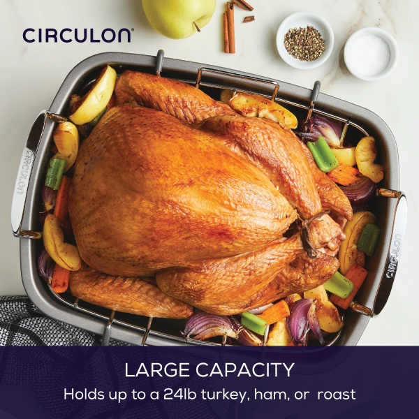 Circulon Nonstick Roasting Pan / Roaster with Rack - 17 Inch x 13 Inch, Gray - Image 5